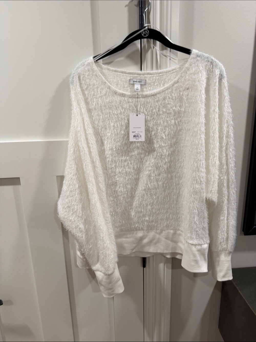Nine West White Fuzzy Dolman Knit Top